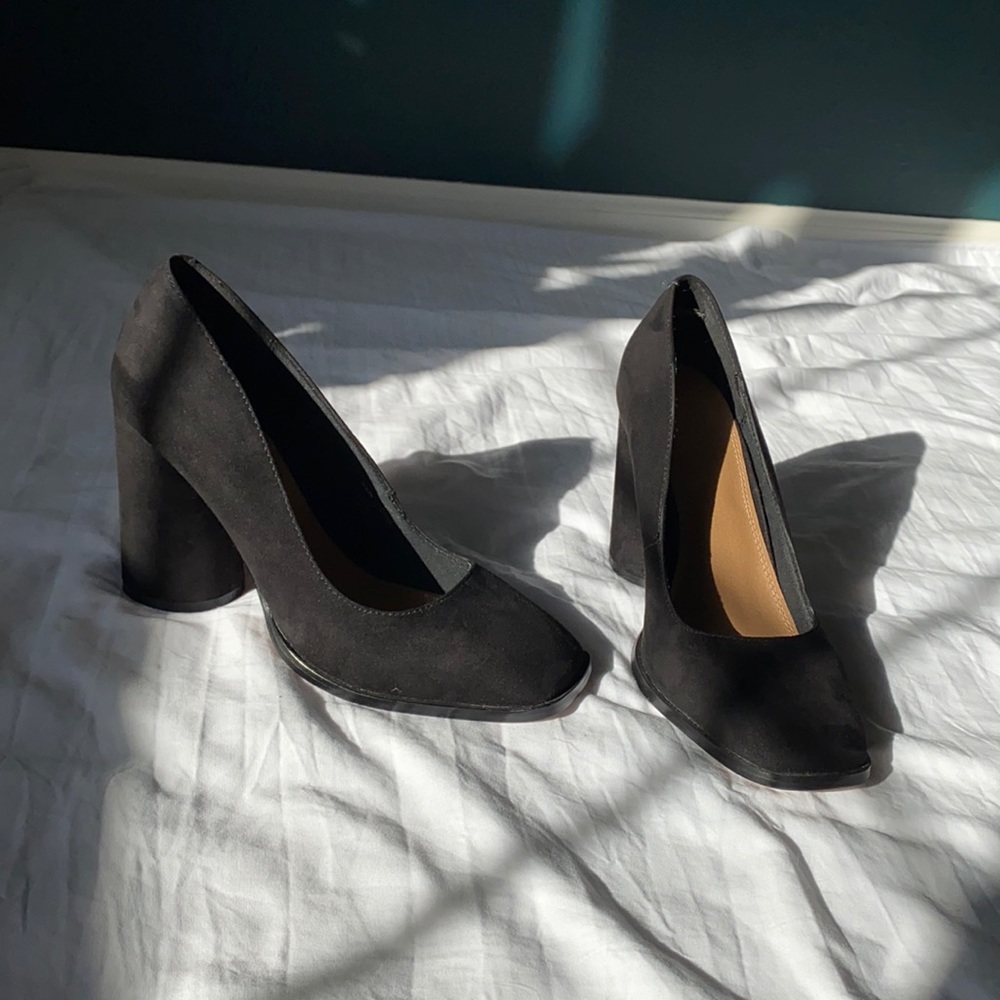 ASOS Square Toe Faux Suede Chunky Heels